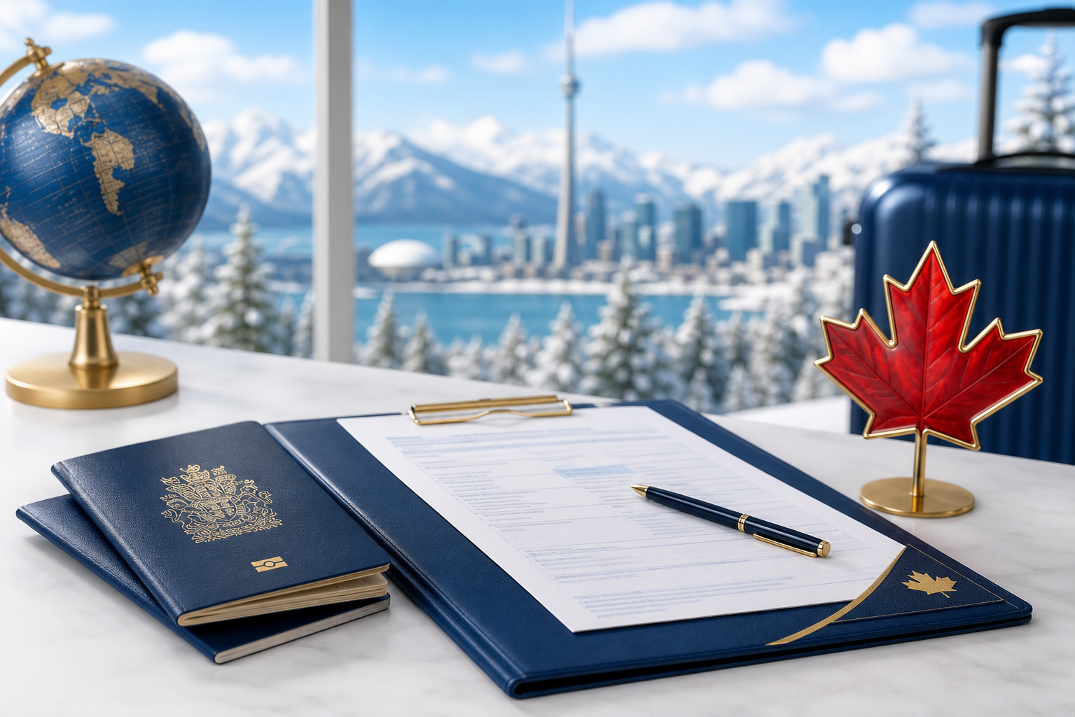 Documentos organizados para visa de Canadá
